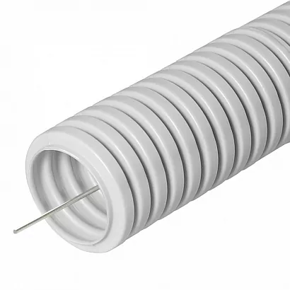 Труба гофрированная лёгкая 370 Н LS FR НГ серая с протяжкой DN1 (50 м)